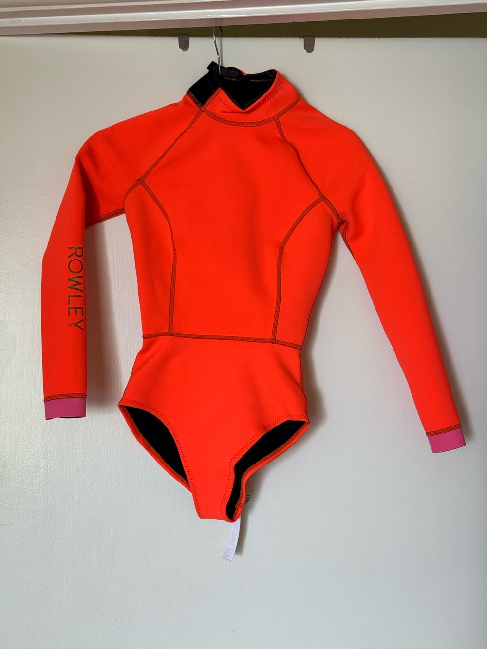 Cynthia Rowley Neon Orange Long Sleeve One-Piece with Pink Cuffs Surfsuit